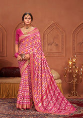 Tulip Pink Ikkat Polka Dot Saree-3903